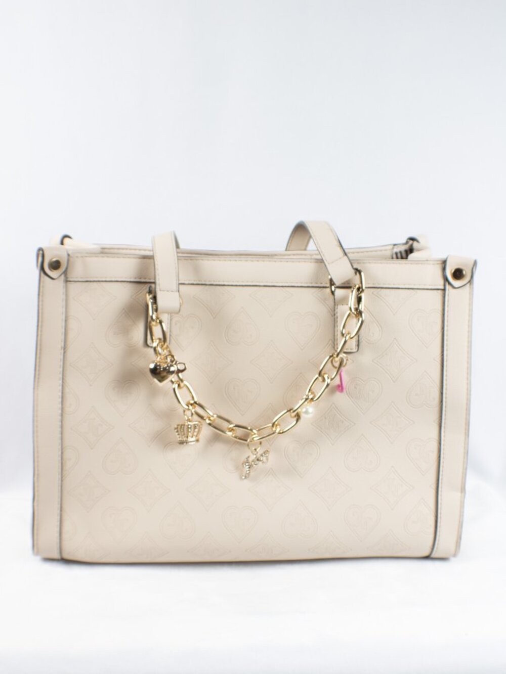 Juicy Couture Elegant Cream Tote Bag with Gold Chain Charm